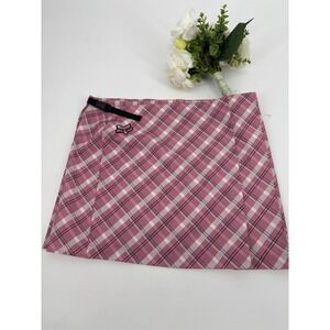 Fox Racing Plaid Mini Skirt Buckle Accent Tennis Pickle Ball Pink White Size‎ M